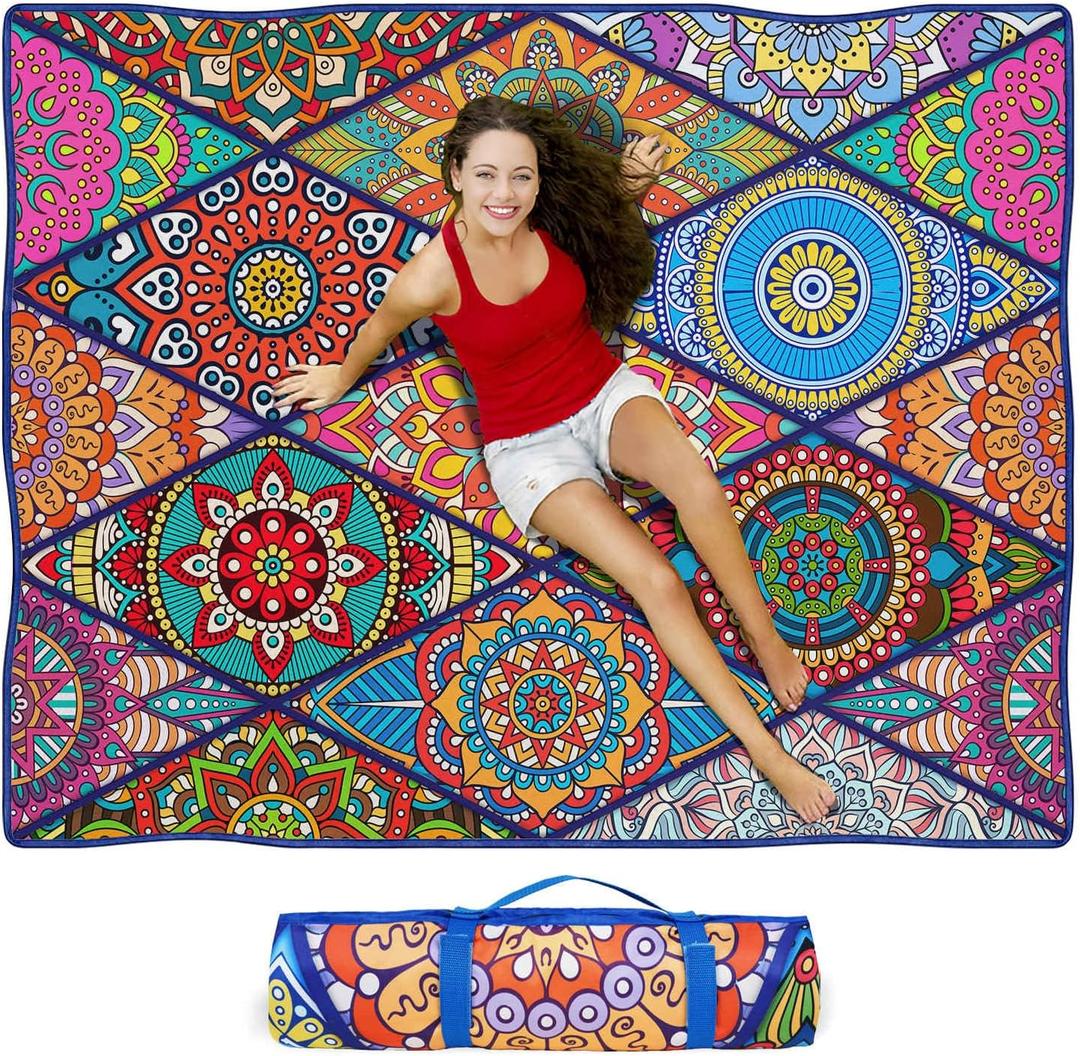 Waterproof Picnic Blankets Foldable & Portable 60''x80'' Boho Picnic Mat for Outdoors, Large Washable Picnic Blanket for Travel Camping Beach, Park Grass Picnic Blanket Accessories for Adults