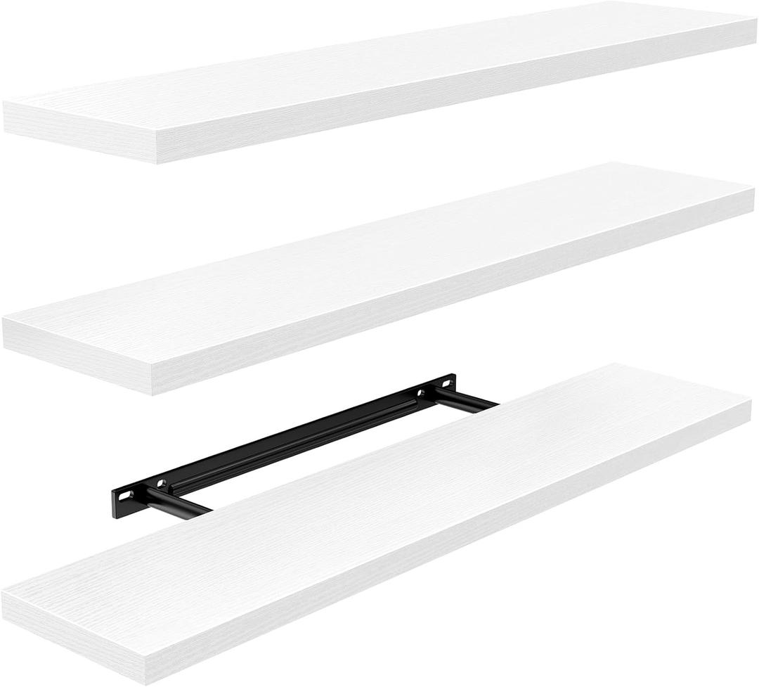 AMADA HOMEFURNISHING 23.6" L Floating Shelves, Wall Shelves Set of 3 for Bathroom/Living Room/Bedroom/Kitchen, White Floating Shelves for Wall Decor with Invisible Brackets - AMFS44W