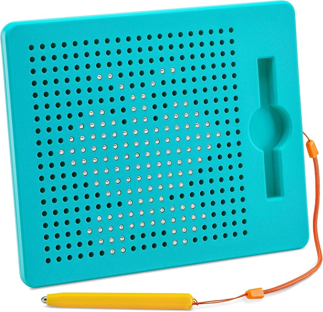 Magnetic Drawing Board for Kids & Toddlers with Beads and Magnet Stylus Pen - Magnetic Tablet Toy for Airplane & Car Ride Activities for Kids (Square Blue)