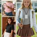 LessonZoo 3 Pack Girls Shirts Short Sleeve Mock Turtleneck Cotton Cute Lettuce Trim Summer Tops 5-14Y Kids Clothes(Black, Gray, Light Pink,13-14 Years)