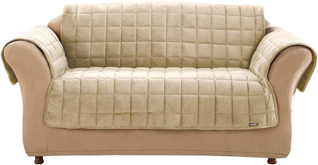 SureFit Deluxe Pet Sofa Cover Furniture Protector, Plush Mink Couch with Odor Control Pet Protector, Machine Washable Sofa Cover, Ivory Furniture Cover