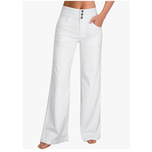 roswear Women's Wide Leg Jeans Casual High Waisted Stretch Baggy Loose Denim Pants Large