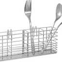 Slideep Stainless Steel Cutlery Utensil Holder Silverware Organizer with Hooks removable Drying Rack Silverware Holder Utensil Cutlery Basket Kitchen Dish Drainer Dish Drying Rack (4 Compartments)