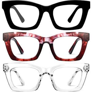 CCVOO Stylish Reading Glasses for Women, Stylish Eyeglasses, Blue Light Readers, Cheaters (Black + Cherry Tie Dye + Clear, +1.25)