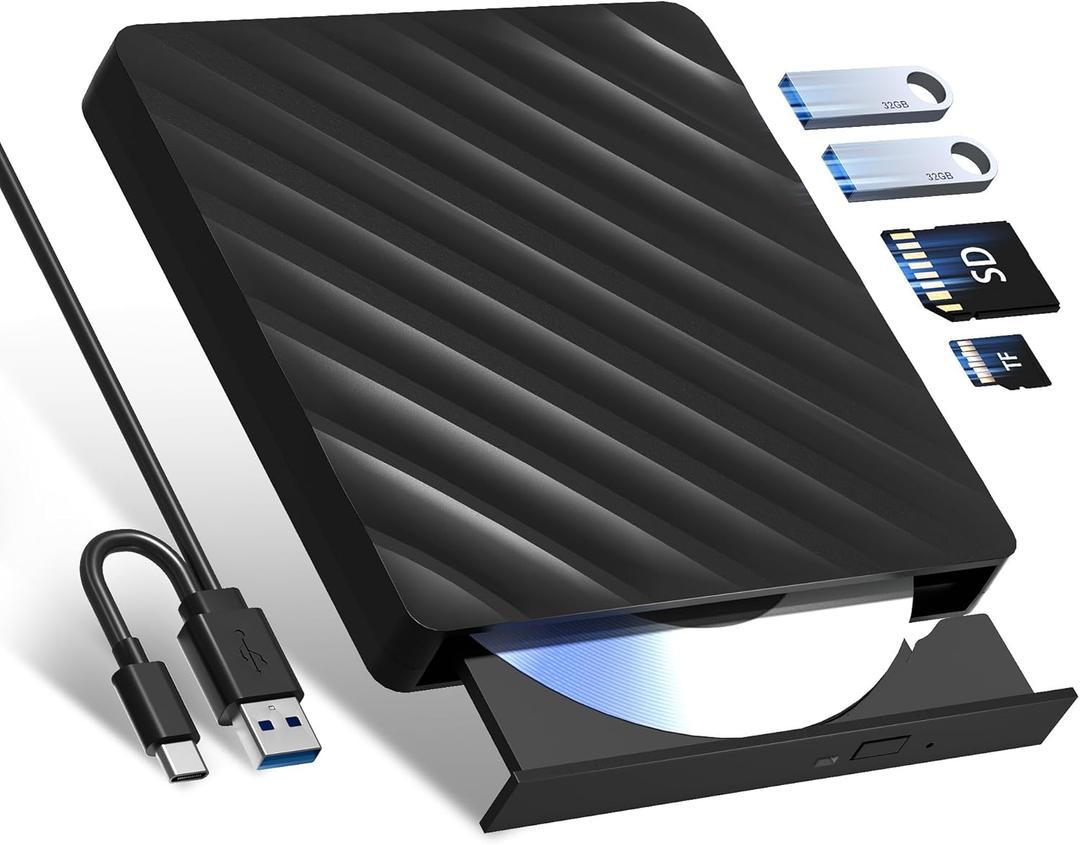 5 in 1 External Bluray Drive, USB 3.0 Type-C Slim Optical External Bluray DVD Burner with SD/TF Card Reader 2 USB 3.0 Hubs Compatible with Windows XP/7/8/10 MacOS MacBook Laptop and Desktop