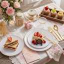KIRE 100PCS Disposable Plates - White with Gold Rim Plastic Plates - Includes 50Pieces 10.25inch Dinner and 50Pieces 7.5inch Dessert/Salad Plate for Mother's Day/Wedding/Spring Party/Graduation
