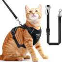 Cat Harness, Cat Harness and Leash for Walking, Adjusted in Four Directions and Breathable Cat Harness for Anti Escape that can be Fitted and Positioned, Reflective Strips Harness, Black, M