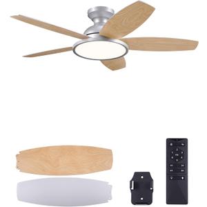 VONLUCE Ceiling Fans with Lights, 42 Inch Ceiling Fan and Remote, Full-spectrum LED Light, 3CCT, 6-Speeds Noiseless Reversible DC Motor, Modern Flush Mount Ceiling Fan for Farmhouse Bedroom Indoor (Nickel)