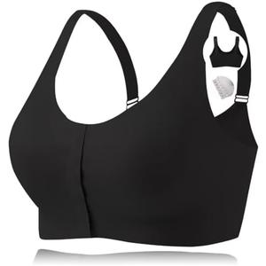 CYTMTZGA Seamless Front Closure Mastectomy Bra Surgical Bra Pocket Breast Prosthesis Breast Forms Bralette Daily Bra, 2XL