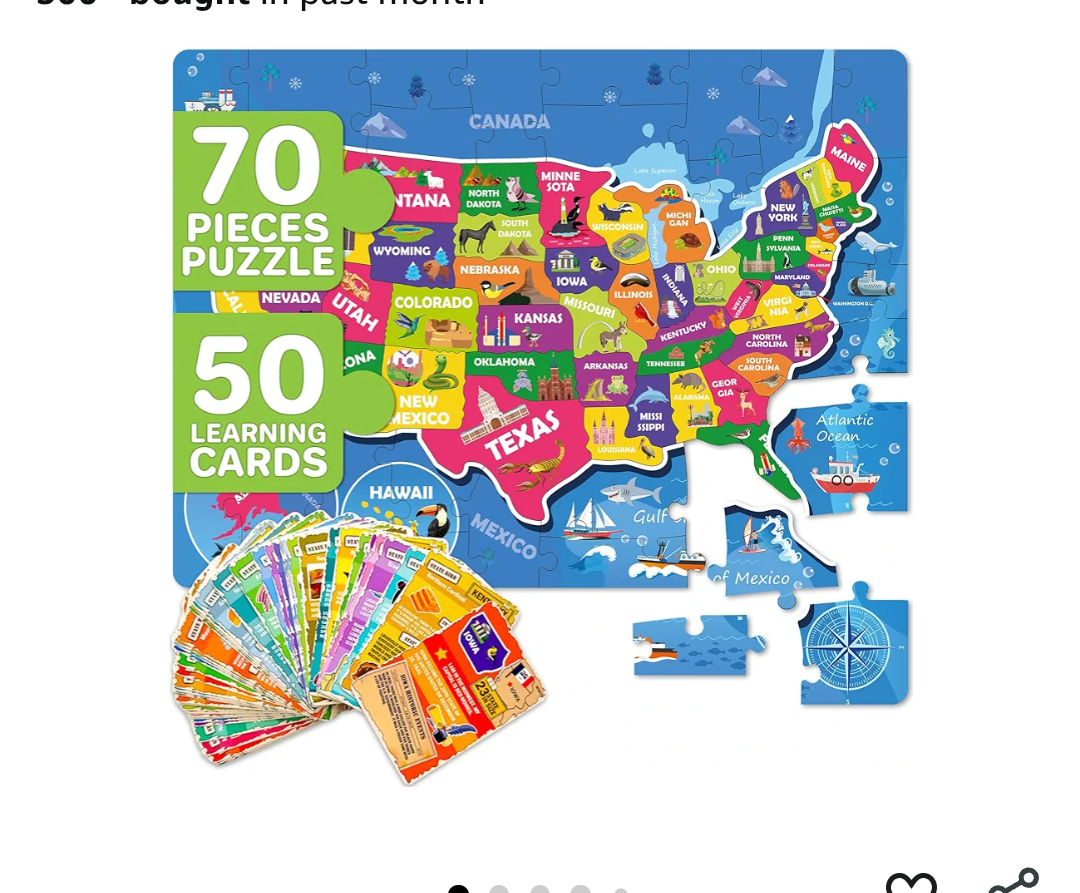 QUOKKA United States Puzzles for Kids Ages 4-6 - 70 Pcs Floor Puzzles for Kids Ages 6-8 Preschool Activities - Includes 50 Cards with 400+ USA Facts- State-Shaped Jigsaw Puzzle Gift for Girls Boys