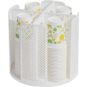 Paper Cup and Lid Holder Plastic Cup Storage Organizer Coffee Cup Dispenser for Countertop, Breakroom, Bathroom, Coffee Station, Bar, Buffet, Kitchen Cabinet - White