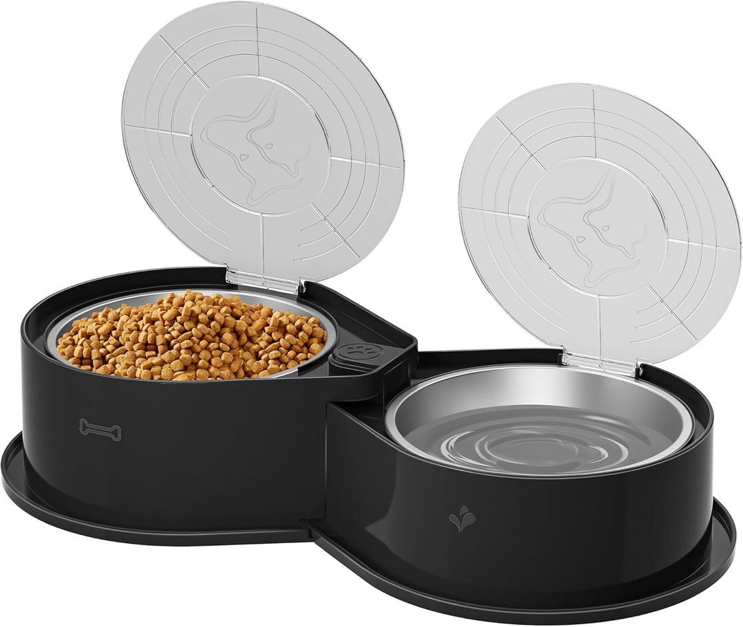 Newget Stainless Steel Dog Bowl Set with Lids, 304 Metal Dual Food & Water Bowls for Dogs & Cats, Foldable Pet Feeder with Cover Keeps Food Fresh, Anti-Skid Dog Dish for Small/Medium/Large Pets