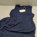 dowerme Women Summer Dresses 2026 Casual Sleeveless Crewneck A-Line Boho Lace Eyelet Cotton Tank Maxi Dress with Pockets, Navy Blue, Large