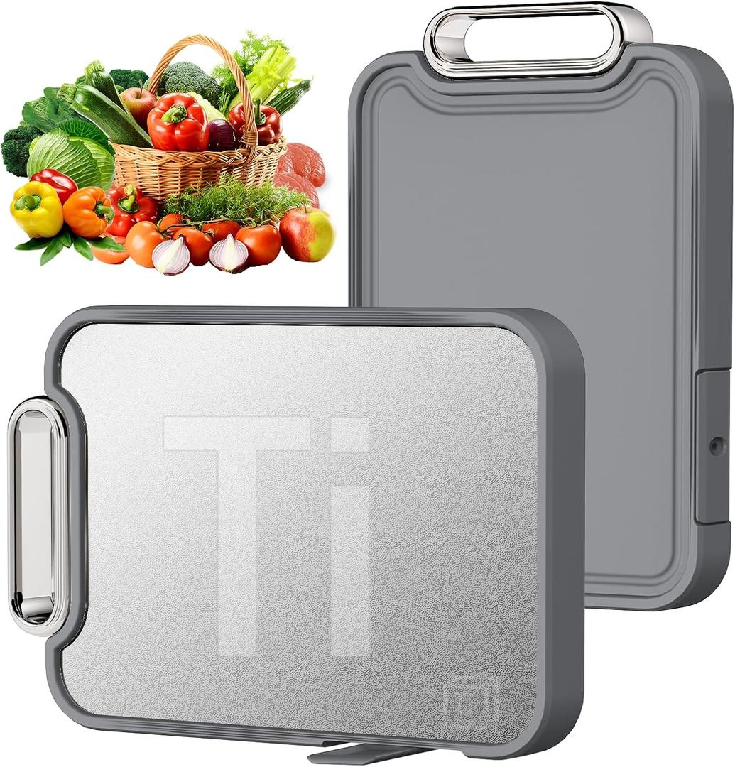 Titanium Cutting Board for Kitchen, Cutting Boards Non Toxic Double Sided Metal Pure Titanium and Wheat Straw PP Chopping Board Food Grade Easy to Clean Large Size 16"*10"*0.9"(Grey) (Gray)