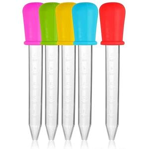 HiMo 6 Pack Liquid Pipettes Droppers Silicone 5ml Clear Medicine Eye Dropper for Kids with Bulb Tip & Clean Brush for Candy Mold, Gummy Bear, Gelatin Maker, Oil Science, Crafts Projects (6 Colors)