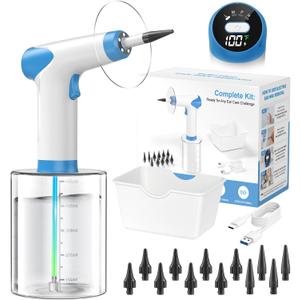 Featjoy Ear Wax Removal Kit, 2026 Electric Ear Cleaner with 12 Cleaning Modes & Real-Time Water Temp, Effective Ear Flushing Irrigation System for Multiple Earwax of Adults Kids, with 12 Tips, Basin (White)