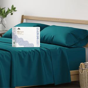Mayfair Linen 100% Organic Cotton Sheets Queen Size - 4 PC Organic Cotton Queen Size Percale Weave Sheet Set, Soft, Cooling, Crisp & Breathable, 16" Deep Pocket Hotel Quality Bedding Set - Teal