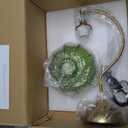 Vintage Table Lamp with a Floral Green Glass Shade, A Plug-in Nightstand Lamp in Matte Brass Finish for Bedroom, Living Room, Office, and Desk