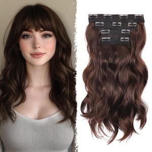 Clip in Hair Extensions - 14 Inch Wavy Synthetic Hair Extensions Clip ins (Color: Chestnut Brown Mix Brown)