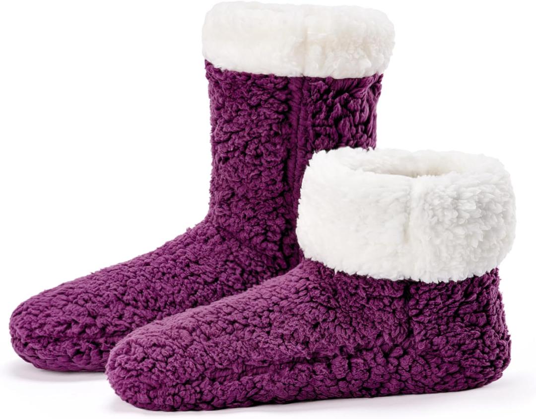 cosyone1997 Women's Fuzzy Slipper Socks with Non-slip Grippers, Cozy & Unique Gifts (Large-X-Large, Purple)