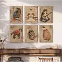 Japanese Cat Wall Art Samurai Cat Canvas Poster Anime Wall Decor Asian Prints Japan Painting Japanese Home Poster Tattoo Fantasy Artwork Funny Pictures for Living Room Bedroom 8x10 Inch Ready to Hang