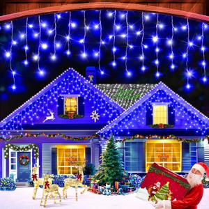 XURISEN 66ft Christmas Lights Decorations Outdoor, 640 LED 8 Modes Curtain Fairy Lights with 120 Drops,Plug in Waterproof Timer Memory Function for Christmas Holiday Wedding Party Decor(Blue)