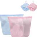 2 Pcs Special Zoning laundry bag for delicates with handles mesh laundry bags washing machine laundry totes travel storage and sorting bag(Pink-Blue)