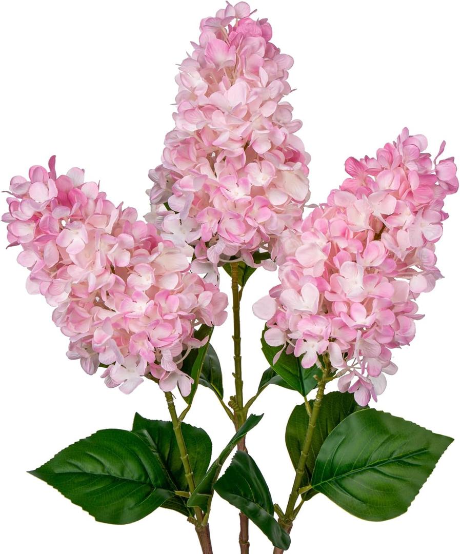3PCS Fake Flowers Hydrangea Artificial Flowers 28" Long Stem Pink Faux Flowers for Vase, Real Touch Silk Flowers Dcor for Floral Arrangement Home Farmhouse Office Hotel Decoration