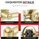 5 Pcs Gold Door Handles Interior in Satin Brass Finish, Bedroom Bathroom Privacy Door Levers Interior Gold Locksets Keyless, Reversible for Right & Left Sided Doors