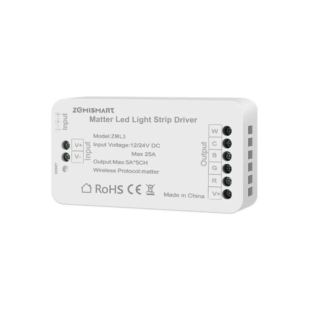 Matter Over WiFi Led Strip Light Controller RGBCW Smart Led Driver Support Smarthings Alexa Google Apple Home App Control(RGBCW)