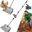 2-in-1 Chicken Poop Scooper & Rake, 12 Inch Large Metal Shovel Head, Chicken Litter Scoop with Adjustable Handle for Chicken Coop & Pet Waste Cleaning (37 to 65"), US Patent Pending (Black)