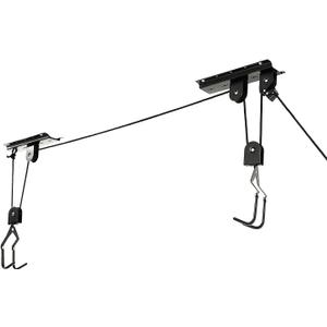 Ihomepark Bike Hoist for Garage Ceiling Storage, Heavy Duty Bicycle Lift Mountain Bicycle Hanging Rack with 3 Pulley and 45 ft Adjustable Rope | 100 lb Capacity