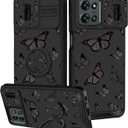 for Moto G 5G 2025 Case - Women Girls Cute Phone Cover Girly Pretty Aesthetic Black Butterfly Unique Design with Camera Cover and Ring Stand Funda for Motorola G 5G 2025