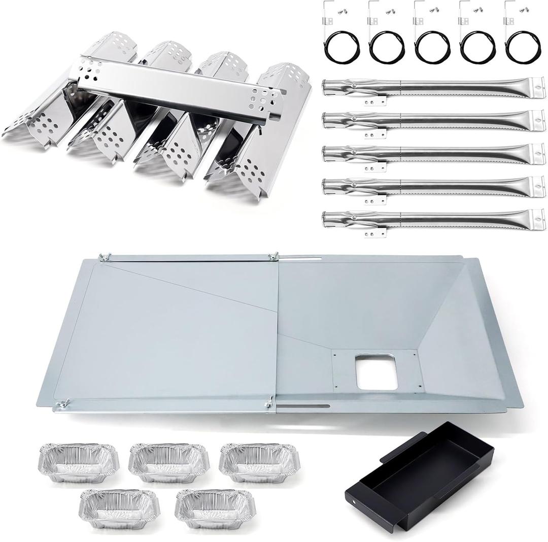 Adviace Replacement Parts for Nexgrill 720-0888N 720-0888, Grease Tray Drip Pan & Flame Tamers, Burner Tubes and Ignitor for Nexgrill 5 Burner 720-0888N Gas Grill