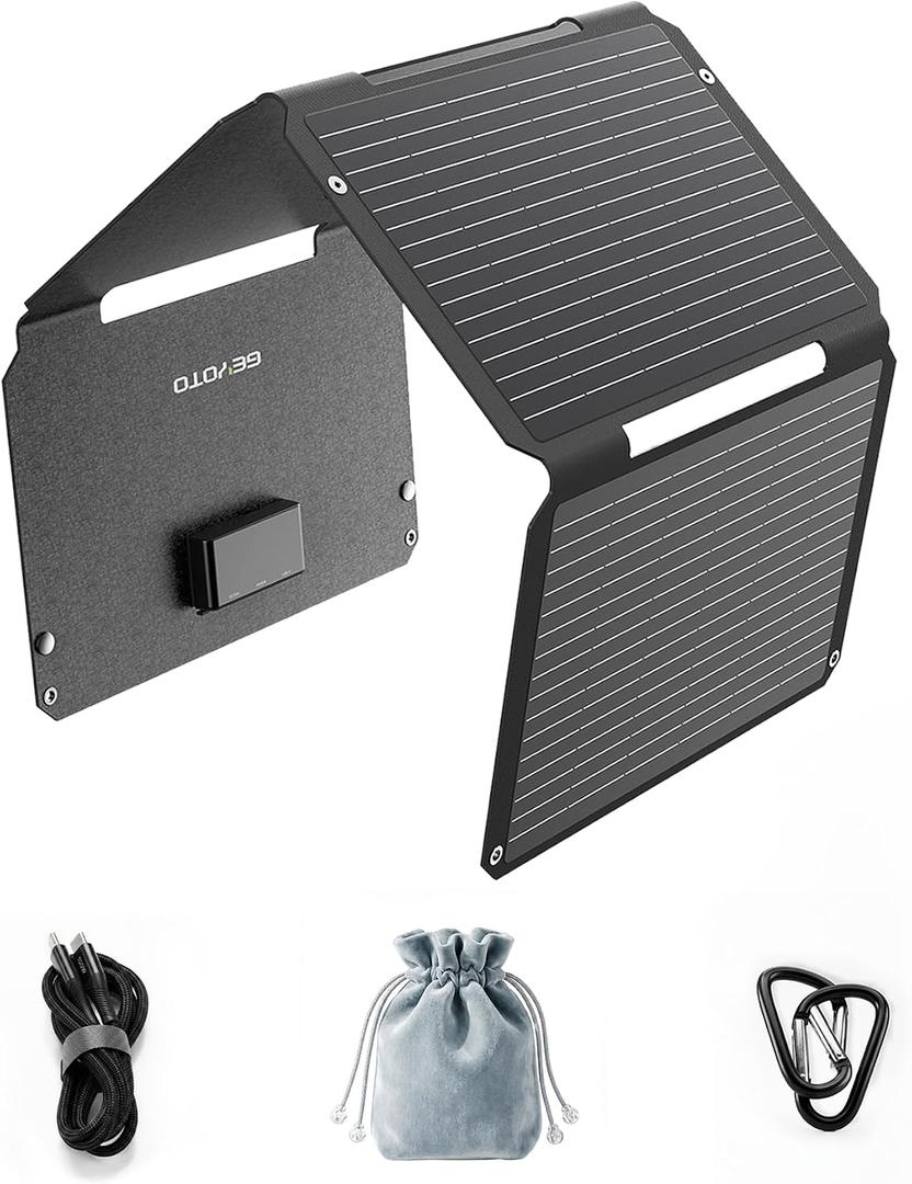 45W Solar Panel Charger with Dual USB-C and USB-A,25.4% High Efficiency Foldable Solar Panel Charger,IP68 Waterproof Portable Solar Charger for Camping,Backpacking,Hiking,Phones,Power Bank