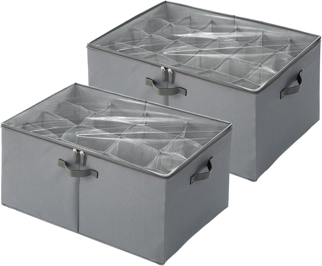 Shoe Organizer for Closet (2-Pack:16+24-Cell) | Large Collapsible Fabric Cube Storage Boxes w/Clear Cover | Fits up to 20-40 Pairs Sandals/Sneakers | Space-Saving for Bedroom & Small Spaces