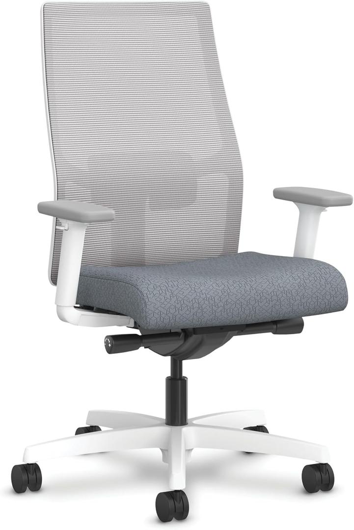 HON Ignition 2.0 Ergonomic Mesh Office Chair, Mid-Back, Synchro-Tilt, Home Office Desk Chairs, Basalt Seat Fabric, Fog Mesh, White Frame, Titanium Grey Adjustable Lumbar, Oversized