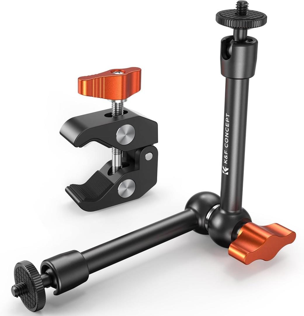 K&F CONCEPT 9.8" Magic Arm Clamp Kit with 1/4" & 3/8" Thread Screw 360 Ball Heads Articulating Magic Arm Camera Mount for Monitor, Flash, LED Light, Microphone, Camera Cage, Action Camera