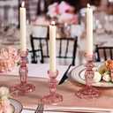 Pink Candlestick Holders Set of 6, Taper Candle Holders, 4.3" H & 6.3" H Glass Candle Holder for Candlesticks & Pillar Candles, Candle Holder for Table Centerpieces, Wedding and Mother's Day