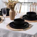 E-far 6-Piece Stoneware Dinnerware Sets, Black Plates and Bowls Set for 2, Kitchen Modern Dishes Set for Everyday & Formal, Chip and Scratch Resistant, Microwave & Dishwasher Safe, Matte Black