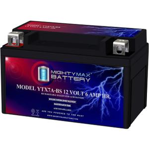 Mighty Max Battery YTX7A-BS -12 Volt 6 AH, 105 CCA, Rechargeable Maintenance Free SLA AGM Motorcycle Battery