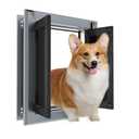 PATAPLUS Aluminum Dog Door for Exterior Door,Strong Double Magnetic Flaps,Heavy-Duty Doggy Door for Medium Dog Up to 30LBS (Gray, Medium)