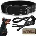 Tactical Dog Collar Military Adjustable Dog Collars Soft Nylon Training Collar with Patch Heavy Duty Metal Buckle Collars for Medium Large Dogs (Black-1, L)