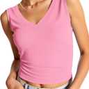 Imily Bela Womens Ribbed Tank Tops Summer Slim Fit V Neck Tops Casual Basic Knit Sleeveless Shirts (Pink, M)