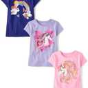 The Children's Place Girls Unicorns,Butterfly Short Sleeve Graphic T-Shirts,3 Pack. Size 5-6.