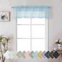 Lecloud Doris Sheer Sky Blue Curtain Valance 14 Inches Long, Light Filtering Slub Faux Linen Curtain for Bedroom Living Room Window, Half Small Kitchen Valance with Dual Rod Pockets, 60 W x 14 L Inch
