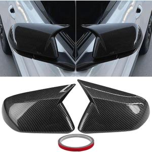 Moonlinks Compatible with 2015-2025 Ford Mustang Side Ox Horn Mirror Cover Overlay Without Turn Signal,Carbon Fiber LH & RH Side Door Exterior Rearview Mirror Cap Trim