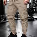 JMIERR Mens Fashion Cargo Pants - Casual Cotton Tapered Stretch Twill Drawstring Athletic Joggers Sweatpants with 6 Pockets (Beige, XL)