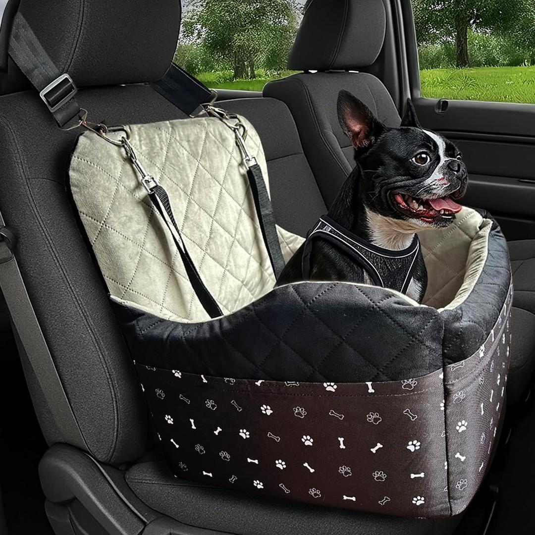 Dog Car Seat for Small Dogs & Medium Under 30 lbs, Bonus Safety XS Harness, Dog Booster Car Seat with Thick Cushions, 3Storage Pockets with Zipper, 2 Safety Belts (Black)