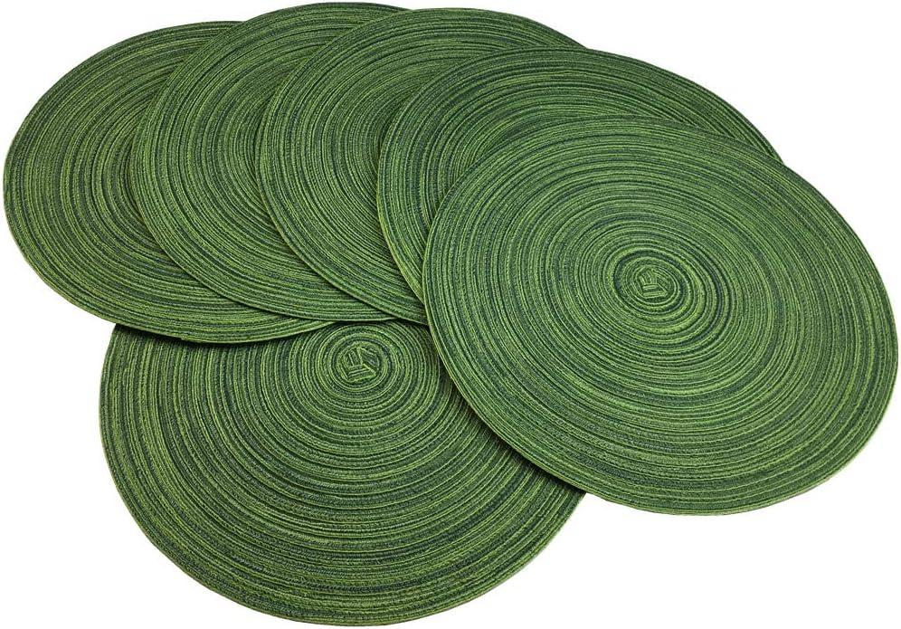 Red-APlacemats,Round Placemats for Dining Table Woven Heat Resistant Non-Slip Kitchen Table Mats Diameter 14 inch (Set of 6, Hunter Green)